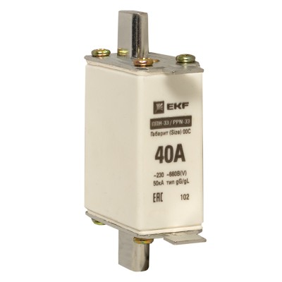 Плавкая вставка ППН-33 100/ 40А габарит 00С EKF PROxima fus-33/100/40 Плавкая вставка ППН-33 100/ 40А габарит 00С EKF PROxima fus-33/100/40