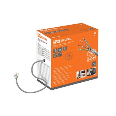 Кабель витая пара F/UTP Cat 5e 4х2х24AWG (305м) solid, ПВХ, серый TDM Кабель витая пара F/UTP Cat 5e 4х2х24AWG (305м) solid, ПВХ, серый TDM