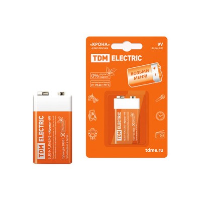 Элемент питания 6LR61 "Крона" 9V BP-1 TDM Элемент питания 6LR61 "Крона" 9V BP-1 TDM