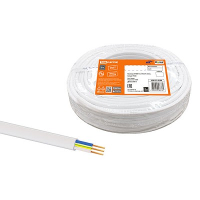 Провод ПГВВП 3х4 ГОСТ (50м), белый TDM Провод ПГВВП 3х4 ГОСТ (50м), белый TDM