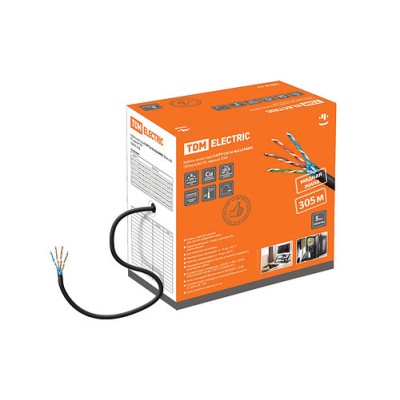 Кабель витая пара F/UTP Cat 5e 4х2х24AWG (305м) solid, PE, чёрный TDM Кабель витая пара F/UTP Cat 5e 4х2х24AWG (305м) solid, PE, чёрный TDM