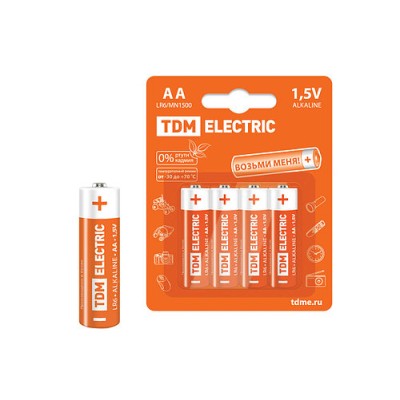 Элементы питания LR6 AA Alkaline 1,5V BP-4 TDM Элементы питания LR6 AA Alkaline 1,5V BP-4 TDM