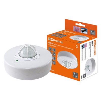 Датчик движения потолочный ДДП-01 1100Вт, 5-480с, 2-8м, 5+Лк, 120(сбоку)+360(сверху) гр, IP33 TDM Датчик движения потолочный ДДП-01 1100Вт, 5-480с, 2-8м, 5+Лк, 120(сбоку)+360(сверху) гр, IP33 TDM