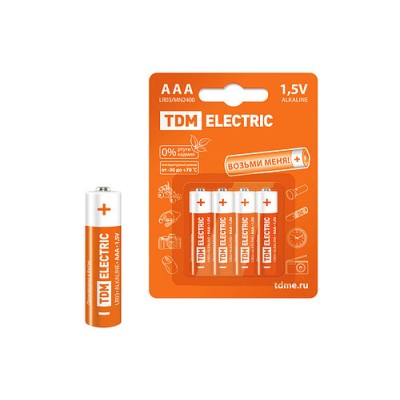 Элементы питания LR03 AAA Alkaline 1,5V BP-4 TDM Элементы питания LR03 AAA Alkaline 1,5V BP-4 TDM