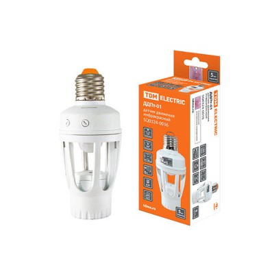 Датчик движения патрон ДДПт-01 60Вт, 10-300с, 6м, 3+Лк, 120(сбоку)+360(сверху)гр IP20, TDM Датчик движения патрон ДДПт-01 60Вт, 10-300с, 6м, 3+Лк, 120(сбоку)+360(сверху)гр IP20, TDM