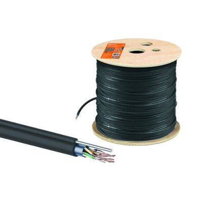 Кабель витая пара F/UTP Cat 5e 4х2х24AWG (305м) solid, PE для наружн. прокл., чёрный, трос 1,2мм TDM Кабель витая пара F/UTP Cat 5e 4х2х24AWG (305м) solid, PE для наружн. прокл., чёрный, трос 1,2мм TDM