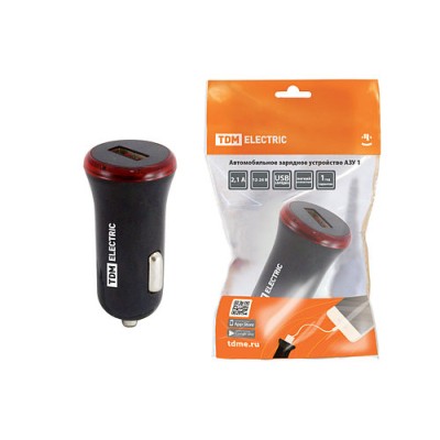 Автомобильное зарядное устройство, АЗУ 1, 2,1 А, 1 USB, черный, TDM Автомобильное зарядное устройство, АЗУ 1, 2,1 А, 1 USB, черный, TDM