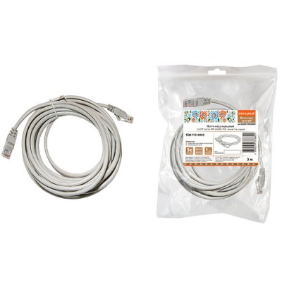 Патч-корд народный U/UTP Cat 5e 4PR 24AWG PVC, литой 3 м, серый Патч-корд народный U/UTP Cat 5e 4PR 24AWG PVC, литой 3 м, серый