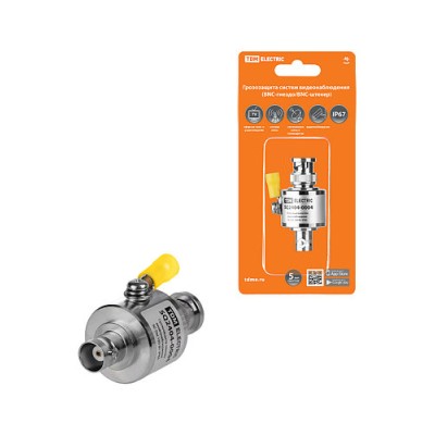 Грозозащита систем видеонаблюдения, BNC-гнездо/BNC-штекер для ВЧ кабеля 75 Ом, с заземлением, газ, МГц, TDM Грозозащита систем видеонаблюдения, BNC-гнездо/BNC-штекер для ВЧ кабеля 75 Ом, с заземлением, газ, МГц, TDM