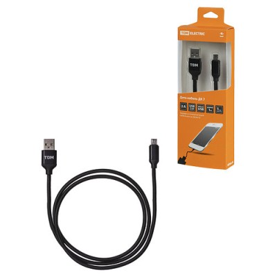 Дата-кабель, ДК 7, USB - micro USB, 1 м, тканевая оплетка, черный, TDM Дата-кабель, ДК 7, USB - micro USB, 1 м, тканевая оплетка, черный, TDM