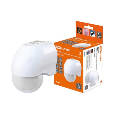 Датчик движения настенный ДДС-03 1100Вт, 5-720с, 10м, 5+Лк, 180гр, IP44, TDM Датчик движения настенный ДДС-03 1100Вт, 5-720с, 10м, 5+Лк, 180гр, IP44, TDM