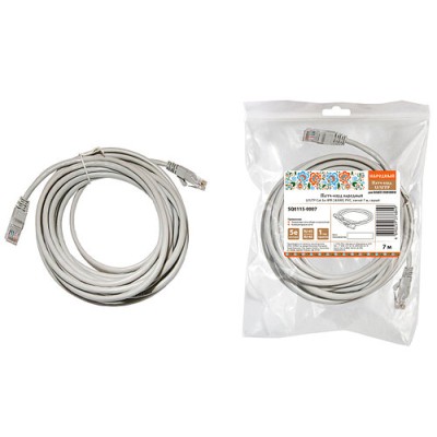 Патч-корд народный U/UTP Cat 5e 4PR 24AWG PVC, литой 7 м, серый Патч-корд народный U/UTP Cat 5e 4PR 24AWG PVC, литой 7 м, серый