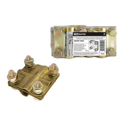 Зажим крестовой стальной с латунным покрытием ЗКСЛ25 стержень - провод 25-95мм²/полоса 3х25мм TDM Зажим крестовой стальной с латунным покрытием ЗКСЛ25 стержень - провод 25-95мм²/полоса 3х25мм TDM