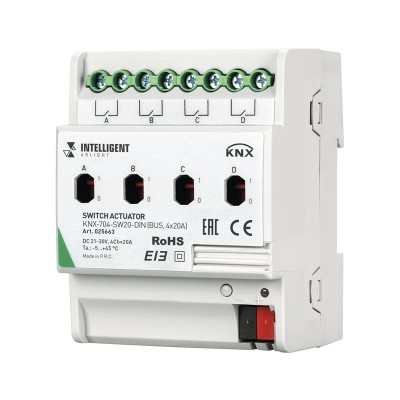 INTELLIGENT Релейный модуль KNX-704-SW20-DIN (BUS, 4x20A) 025663 INTELLIGENT Релейный модуль KNX-704-SW20-DIN (BUS, 4x20A) 025663